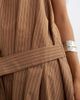Topshop Topshop halter neck gathered side mini dress with tab detail in brown woven stripes - 4