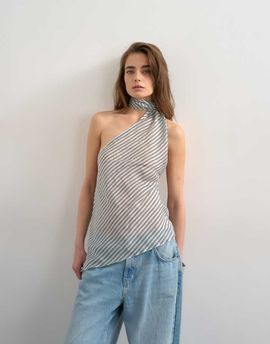 Topshop Topshop halter neck scarf detail top in blue stripes