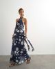 Topshop Topshop halterneck dropped waist tie detail maxi dress in navy mixed dot-Black - 1