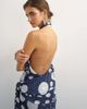 Topshop Topshop halterneck dropped waist tie detail maxi dress in navy mixed dot-Black - 2