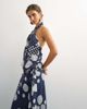 Topshop Topshop halterneck dropped waist tie detail maxi dress in navy mixed dot-Black - 3