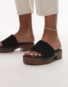 Topshop Topshop Hamilton suede clogs with studs in black-Purple