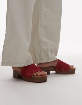 Topshop Topshop Hamilton suede clogs with studs in red