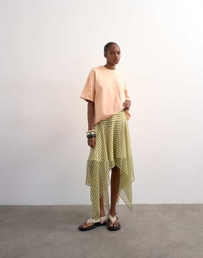 Topshop Topshop handkerchief hem skirt in green stripes