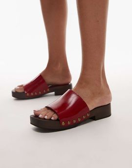 Topshop Topshop Harley premium leather wooden clogs in red