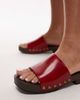 Topshop Topshop Harley premium leather wooden clogs in red - 4