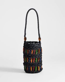 Topshop Topshop Harley raffia grab bag with beads in black & multi
