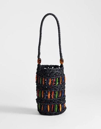 Topshop Topshop Harley raffia grab bag with beads in black & multi