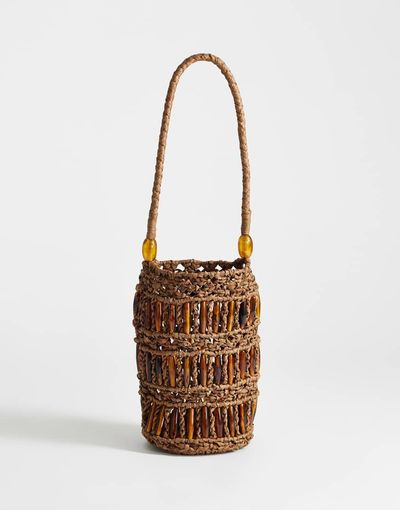 Topshop Topshop Harley raffia grab bag with beads in brown & tort