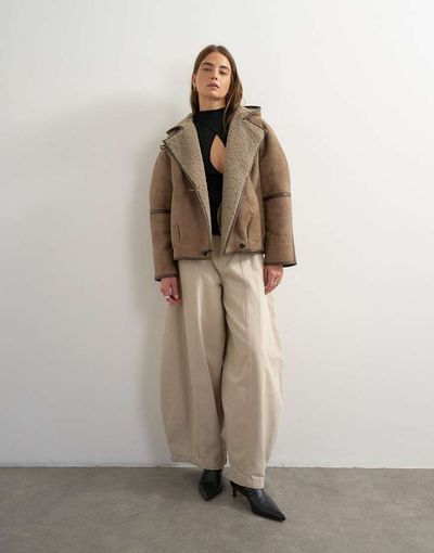 Topshop Topshop Harper baggy barrel jean in winter oat-NEUTRAL