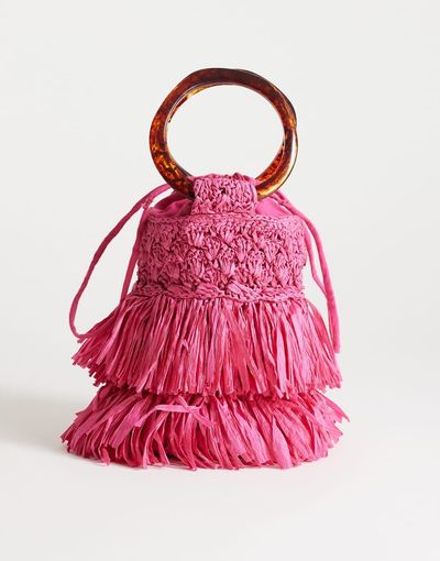 Topshop Topshop Harper small tassel straw grab bag in pink