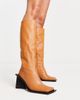 Topshop Topshop Heather premium leather under the knee boots in camel-Brown - 1