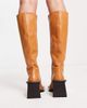 Topshop Topshop Heather premium leather under the knee boots in camel-Brown - 2