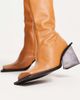 Topshop Topshop Heather premium leather under the knee boots in camel-Brown - 3