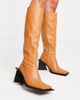 Topshop Topshop Heather premium leather under the knee boots in camel-Brown - 4