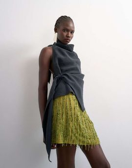 Topshop Topshop heavy beaded mini skirt in green
