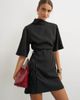 Topshop Topshop heavy crepe asymmetric neck structured shoulder pad mini dress with belt in black-Brown - 1