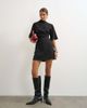 Topshop Topshop heavy crepe asymmetric neck structured shoulder pad mini dress with belt in black-Brown - 2