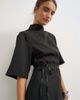 Topshop Topshop heavy crepe asymmetric neck structured shoulder pad mini dress with belt in black-Brown - 3
