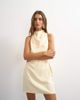 Topshop Topshop heavy crepe high cowl neck mini dress with tie waist in cream-White - 4