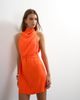 Topshop Topshop heavy crepe high cowl neck mini dress with tie waist in orange-Red - 1
