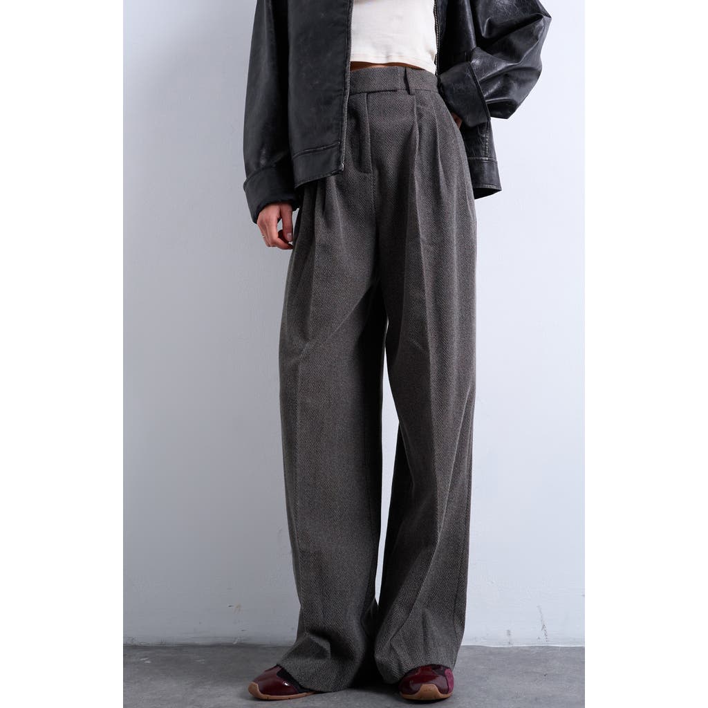 Topshop Topshop Herringbone Pleated Wide Leg Pants