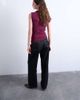 Topshop Topshop high neck asymmetric ruched sides tank top in burgundy-Red - 4