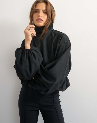 Topshop Topshop high neck balloon hem top in black