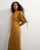 Topshop Topshop high neck maxi dress with puff toggle sleeve in brown woven stripe-NEUTRAL - 3