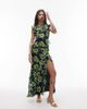 Topshop Topshop high neck open back frill maxi dress in blurred blue floral-Multi - 1