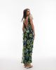 Topshop Topshop high neck open back frill maxi dress in blurred blue floral-Multi - 3
