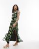 Topshop Topshop high neck open back frill maxi dress in blurred blue floral-Multi - 4