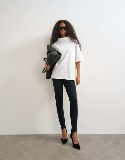 Topshop Topshop high neck short sleeve boxy top in ecru-WHITE