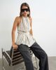 Topshop Topshop high neck sleeveless belt detail top in mono striped print-White - 1