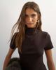 Topshop Topshop high neck zip through short sleeve rib top in chocolate-Brown - 2