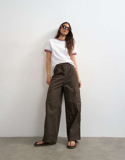 Topshop Topshop high rise barrel leg pants with pleats in brown