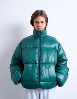 Topshop Topshop high shine mid length puffer jacket in teal-Green