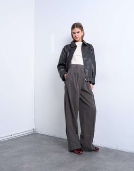 Topshop Topshop high waisted herringbone double pleated front pants in gray
