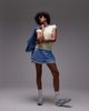 Topshop Topshop high waisted striped lace trim boxer shorts in blue - 2
