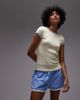 Topshop Topshop high waisted striped lace trim boxer shorts in blue - 3