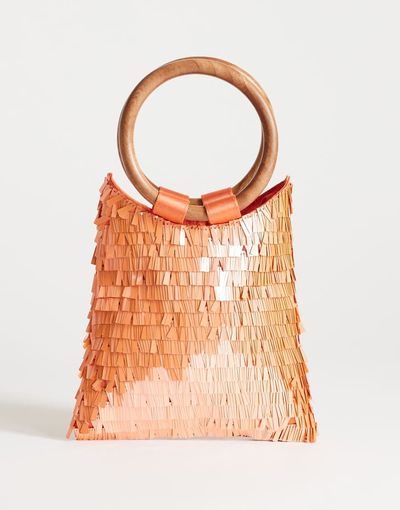 Topshop Topshop Holly sequined clutch purse with wooden handle in coral-pink