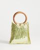 Topshop Topshop Holly sequined clutch purse with wooden handle in lime-Green - 1