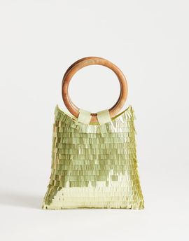 Topshop Topshop Holly sequined clutch purse with wooden handle in lime-Green