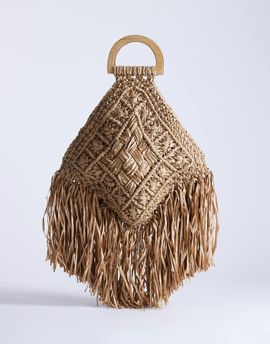 Topshop Topshop Hugo weave tassel straw bag in natural-Neutral