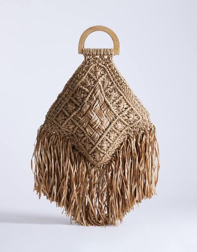 Topshop Topshop Hugo weave tassel straw bag in natural-Neutral