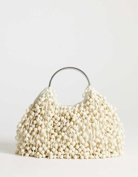Topshop Topshop Hunter beaded clutch purse with metal handle in ivory-White
