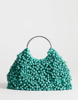 Topshop Topshop Hunter medium bead grab bag with metal handle in teal-Blue