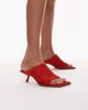 Topshop Topshop Ilya premium real suede open square toe mules in red - 2