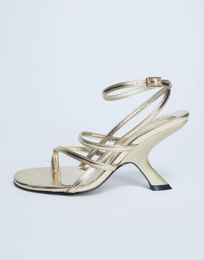 Topshop Topshop Indigo strappy angled heel mules in gold