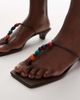Topshop Topshop Irvin toe thong kitten heel sandals with beads in chocolate-Brown - 3